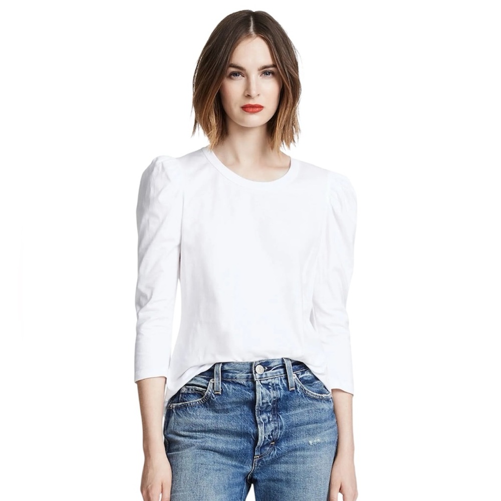 ALC Women's White Puff Sleeve‎ Top Sz S Cotton